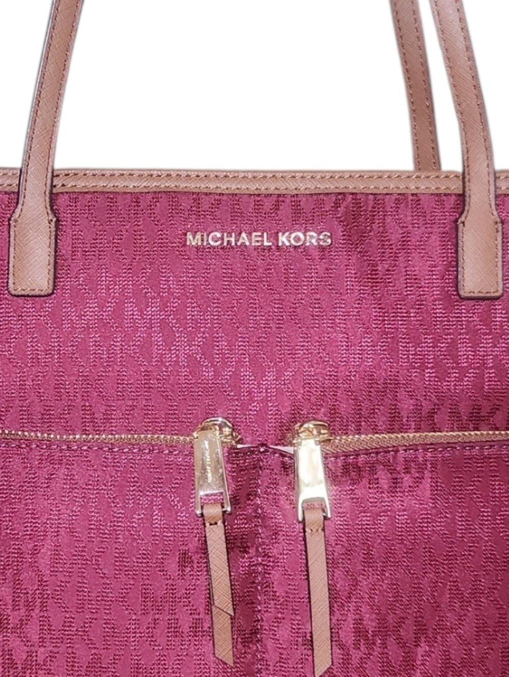 Michael Kors Pocket Nylon Tote Merlot/Gold Style Double Zip Pockets NWOT - Picture 4 of 7